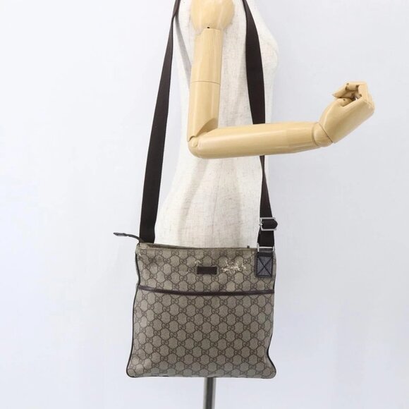 Gucci Handbags - GUCCI GG Supreme Shoulder Bag PVC Beige Silver Auth 151520